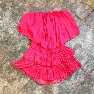 Mustard Seed Bright Pink Smocked Strapless Romper